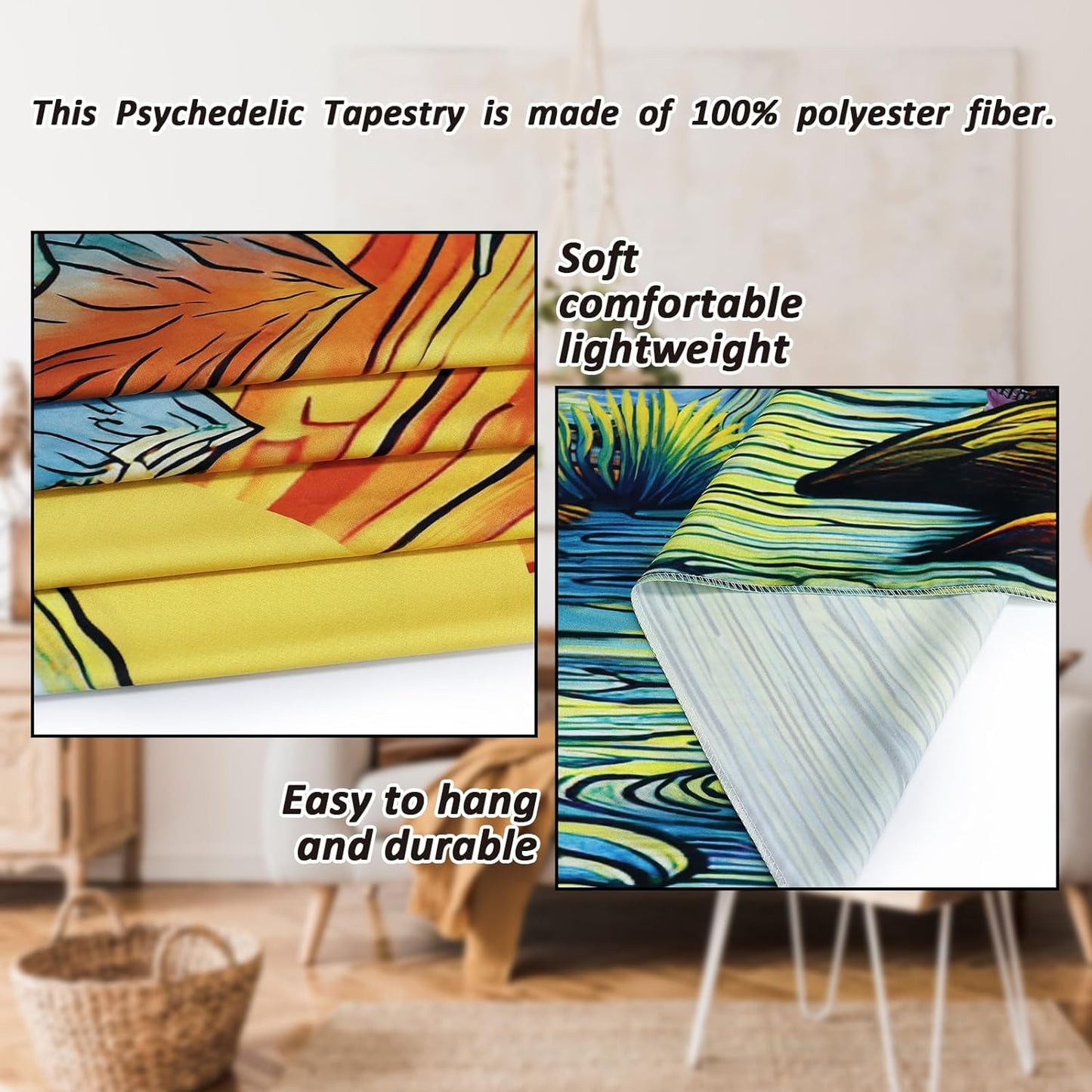 Serborlur Boho Sun Mountain Tapestry Trippy Forest Tree Tapestry Vintage Aesthetic Magic River Tapestries Nature Landscape Wall Hanging for Bedroom Home Decor (51.2"×59.1")