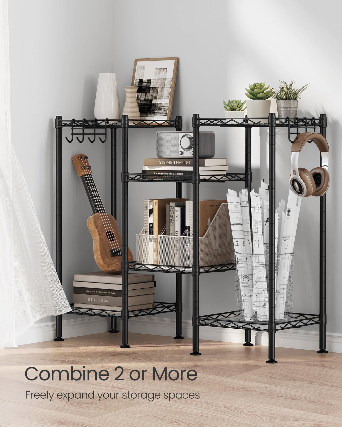 SONGMICS Storage Shelf, Bathroom Shelf for Small Space, 3 Tier, Ink Black