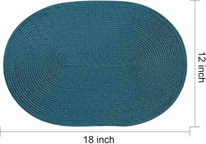 AHHFSMEI Placemats Set of 4 for Dining Table Washable Woven Vinyl Non-Slip 18x12 inches Placemat Heat-Resistant Durable Table Mats for Dining Table Easy to Clean (Oval Blue, 4)