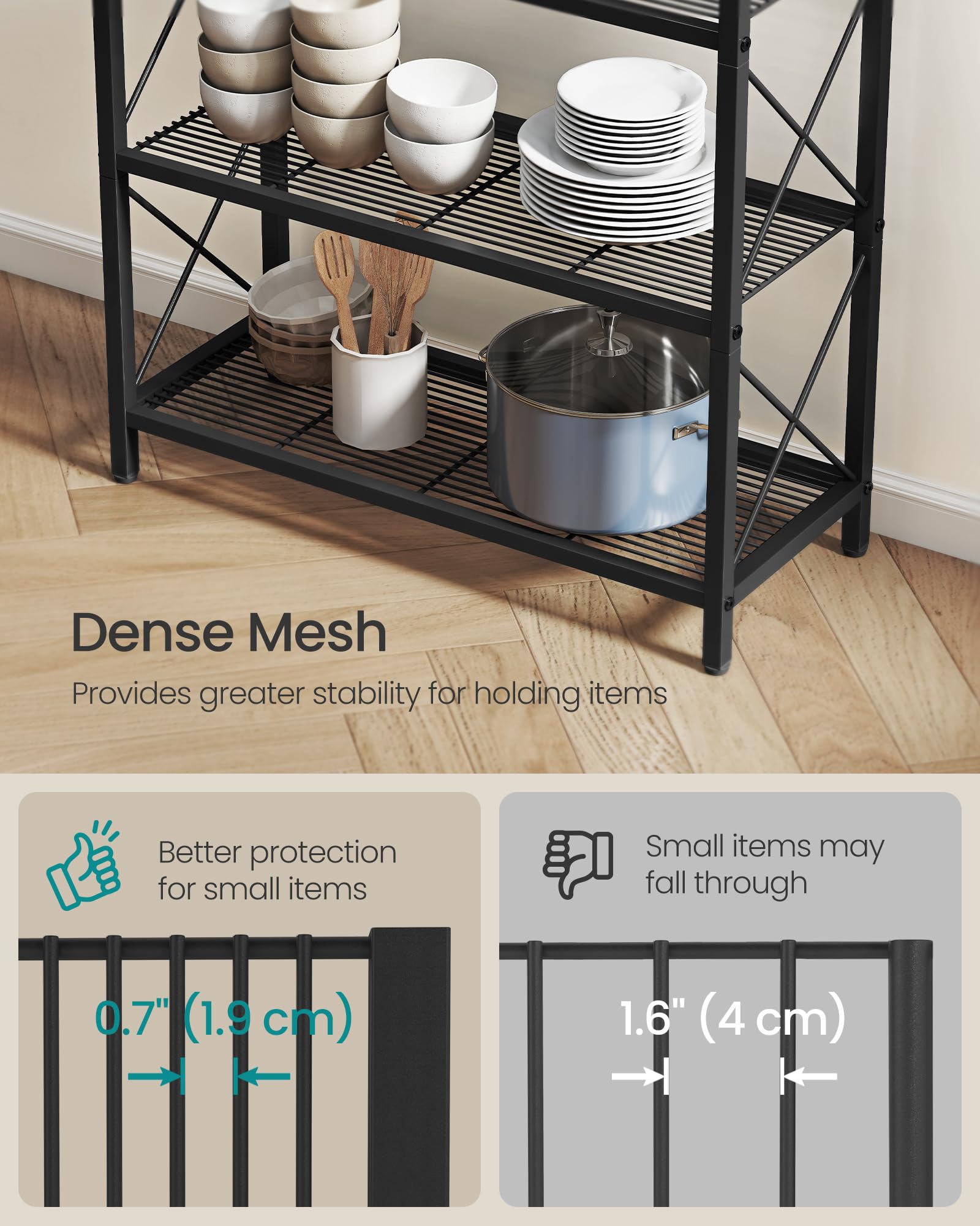 SONGMICS 4-Tier Metal Storage Rack, Shelving Unit with X Side Frames