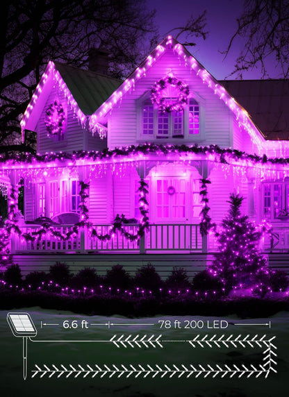 Brightown 2-Pack 400LED 170FT Total Halloween Solar Outdoor Lights IP65 Waterproof Solar Powered Lights with 8 Lighting Modes for Party Garden Yard Home Holiday Tree Decoration Lighting,Purple