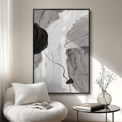 Large Framed Black and White Modern Abstract Vertical Wall Art for Living Room, Canvas Prints Paintings Artwork for Walls, Minimalist Gray Pictures for Hallway Stair Office Wall Decor 40x60 In