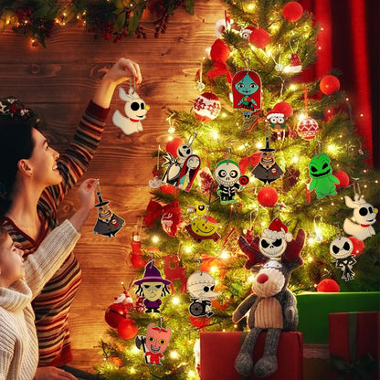 36 PCS Halloween Christmas Night-mare Ornaments Decorations, Halloween Christmas Wooden Hanging Ornaments Set, Night-mare Theme Ornaments for Tree Home Indoor Party Decor