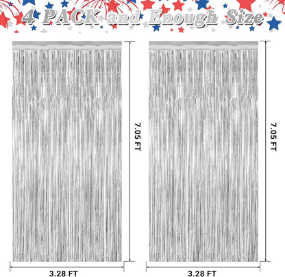 4 Pack Party Decorations, Metallic Silver Backdrop, Photo Booth Props Silver Curtains Tinsel Backdrop Foil Streamer, 21st Birthday Decorations Bachelorette Decor