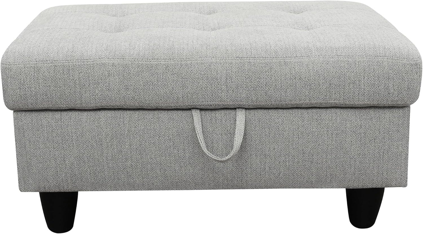 Ottoman Rectangular Storage Ottoman Bench, Flannel Footrest Stool Footstool with Lid for Living Room, Bedroom, Entryway, Gray, 35"x23.5"x17.5"