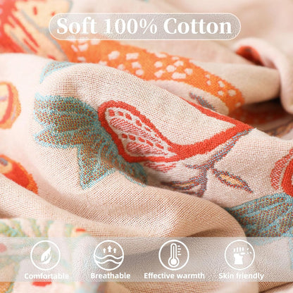 Boho Throw Blanket for Bed - 100% Pure Cotton Ultra Soft Rustic Quilt - Farmhouse Decor Bed Blankets, All Season Rustic Throw for Sofa Couch Chair(60''×80'', Floral)