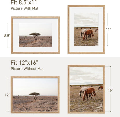 12x16 Picture Frame Natural Solid Oak Photo Frames with 8.5x11 Removable Mat Wall Hanging Large Handcrafted Frame with HD Plexiglass Wall and Tabletop Display Large Poster Frame