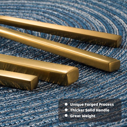 Alata Cube Gold 45-Piece Flatware Set, Forged Cutlery Set, Matte Gold Silverware Service for 8, Stainless Steel Tableware with Square Handle for Home/Restaurant, Dishwasher Safe