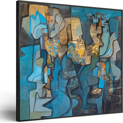 Large Framed Blue Modern Abstract Wall Art for Living Room, Canvas Paintings Artwork for Walls, Minimalist Art Prints Pictures for Hallway Bedroom Office Wall Decor -30x30 Inch