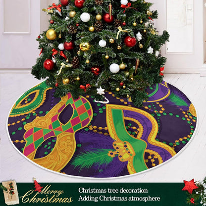 Mardi Gras Colorful Mask Tree Skirt, Seasonal Tree Mat Holiday Party Supplies Ornaments Indoor Outdoor Decorations for Tabletop Trees 35.4 Inches