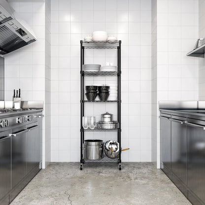 Seville Classics UltraDurable Heavy Duty NSF Solid Steel Wire Rack Storage Unit, Organizer for Garage, Warehouse, Office, Restaurant, Classroom, Kitchen, Black, 5-Tier Shelving, 24" W x 18" D