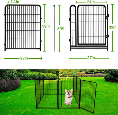 Garden Fencing 32 inch High, 12 Panels Total 26.6 Ft(L) Dog Fence Outdoor for Yard, Gate 21 Inches Wide with Low Sills. Fencing for Garden beds, Animal Barrier Fences, Rabbit Fence