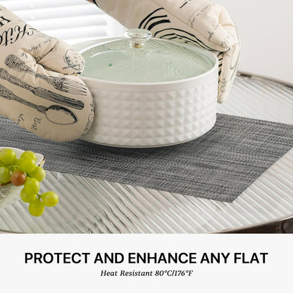 LEXMORE Placemats Set of 6 Vinyl/Plastic Woven Place Mats for Kitchen Table Indoor/Outdoor Washable Placemat Wipeable Dining Table Mats(Dark Gray)