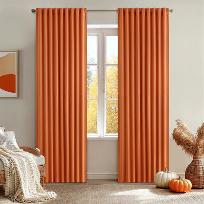 MIULEE 2 Panels Orange Back Tab Blackout Curtains 84 Inch Length for Living Room Bedroom Privacy, Rod Pocket/Pinch Pleated Fall Thermal Insulated Room Darkening Light Blocking Curtains 84 Inches Long