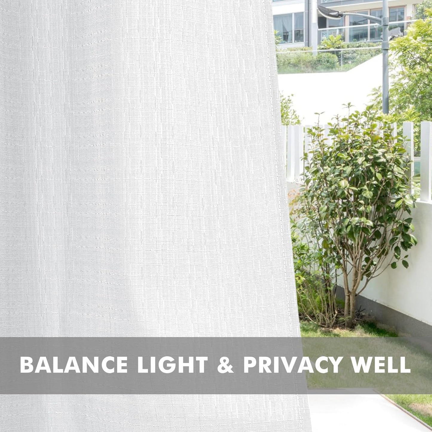 HolidayIdeas 4 Panels Linen Outdoor Curtains for Patio Waterproof White Curtains 84 Inch Length Set-Wide Curtains Weatherproof, Privacy, Textured for Pergola, Porch, Gazebo-110 Wide x 84" Long