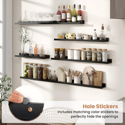 Fun Memories Picture Ledge Shelves Set of 2, 55 Inch Rustic Wall Mounted Floating Shelves with Lip for Home Storage and Décor in Bathroom, Kitchen, Nursery, Bedroom, Living Room, Black