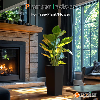 Tall Planters for Outdoor Plants, Large Resin Flower Pots for Garden, Front Porch, Patio, Indoor - Set of 2 (Black, 32 inch - 2 Pack)