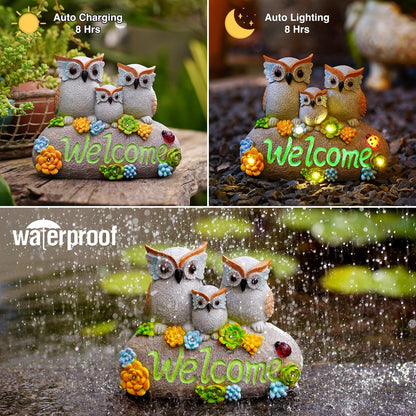 Nacome Solar Owl Statues for Garden Decor: Welcome Sign Outside Lawn for Patio/Balcony/Yard Art/Lawn Ornament House Warming Gifts for Mom/Women