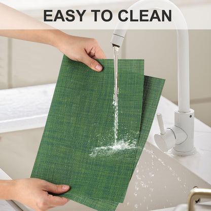Vinyl Placemats Set of 8, PVC Woven Washable Non-Slip Table Mats, Heat Resistant Wrinkle Free Place Mats for Dining Table, Easy to Clean (8, Green)