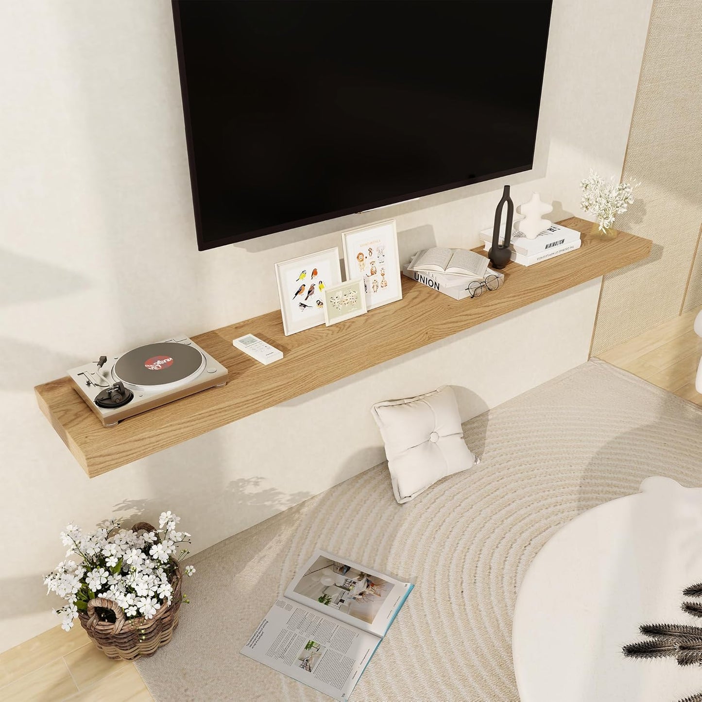 Fun Memories 72 Inch Floating Shelf, 12 Inch Deep Wall Shelf for Fireplace Mantel, Deep Storage Shelves for Home & Office, Wall Shelves with Invisible Bracket, Oak, Set of 1