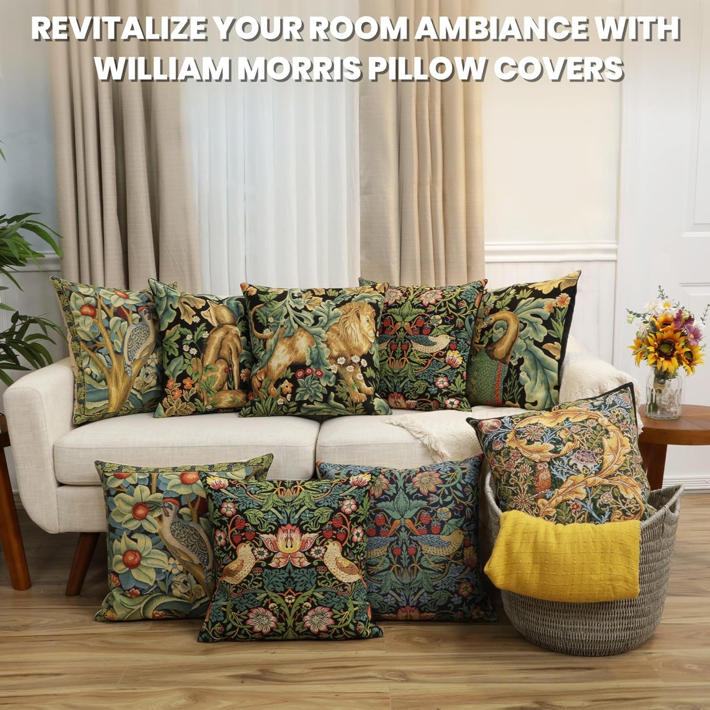 Charlotte Home Furnishings Throw Pillow Covers, Decorative Boho Pillow Covers for Couch, Living Room, Black Lion Square Cushion Cases 18x18 in, European Cotton Jacquard Woven for Cozy Bedroom Decor