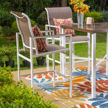 PHI VILLA Outdoor Bar Table, High Patio Table with Umbrella Hole, White Legs, Metal Frame, Sturdy & Durable for Outdoor & Indoor