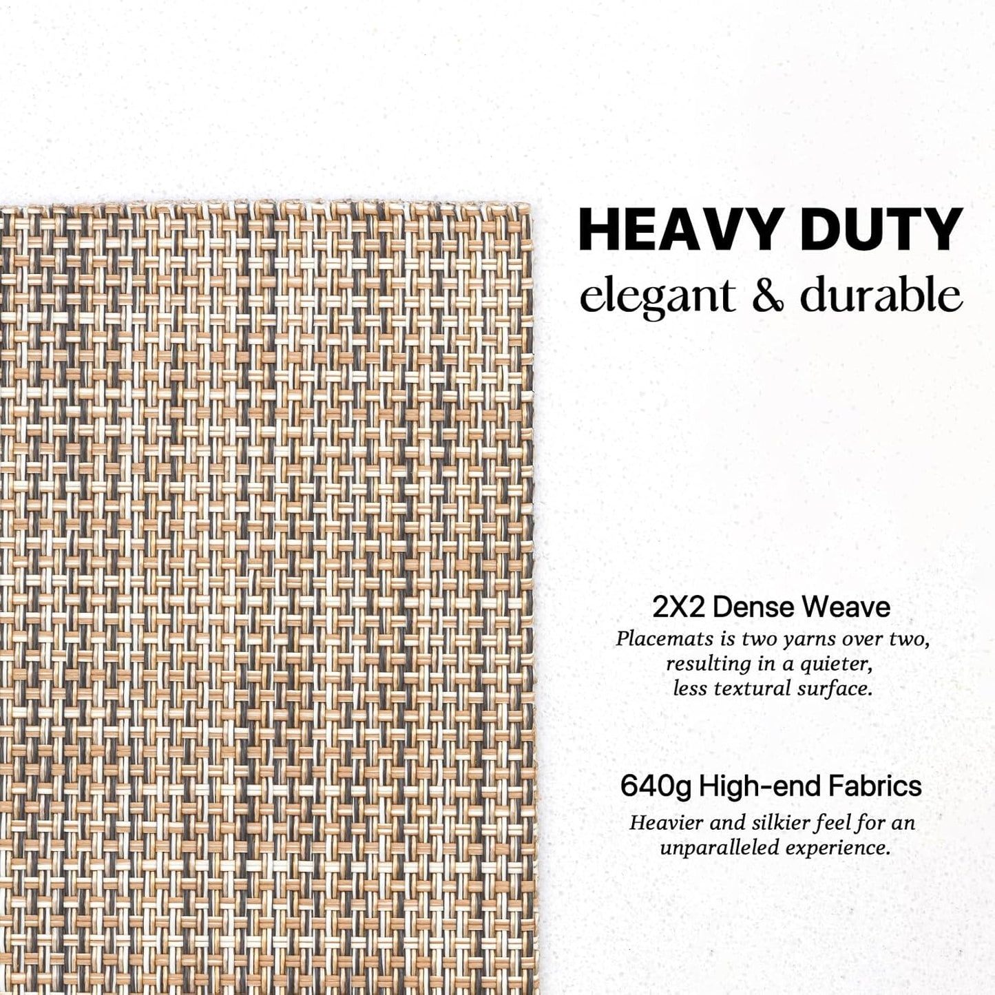 LEXMORE PlaceMats Set of 12 Vinyl/Plastic Woven Place Mats for Kitchen Table Indoor/Outdoor Washable PlaceMat Wipeable Dining Table Mats(Caramel)