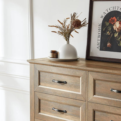 LINSY HOME Farmhouse 8 Drawers Dresser Chests for Bedroom, Wood Dresser Wide Chest of Drawers, Storage Dressers Organizer for Bedroom, Living Room,Hallway, SGS Certified
