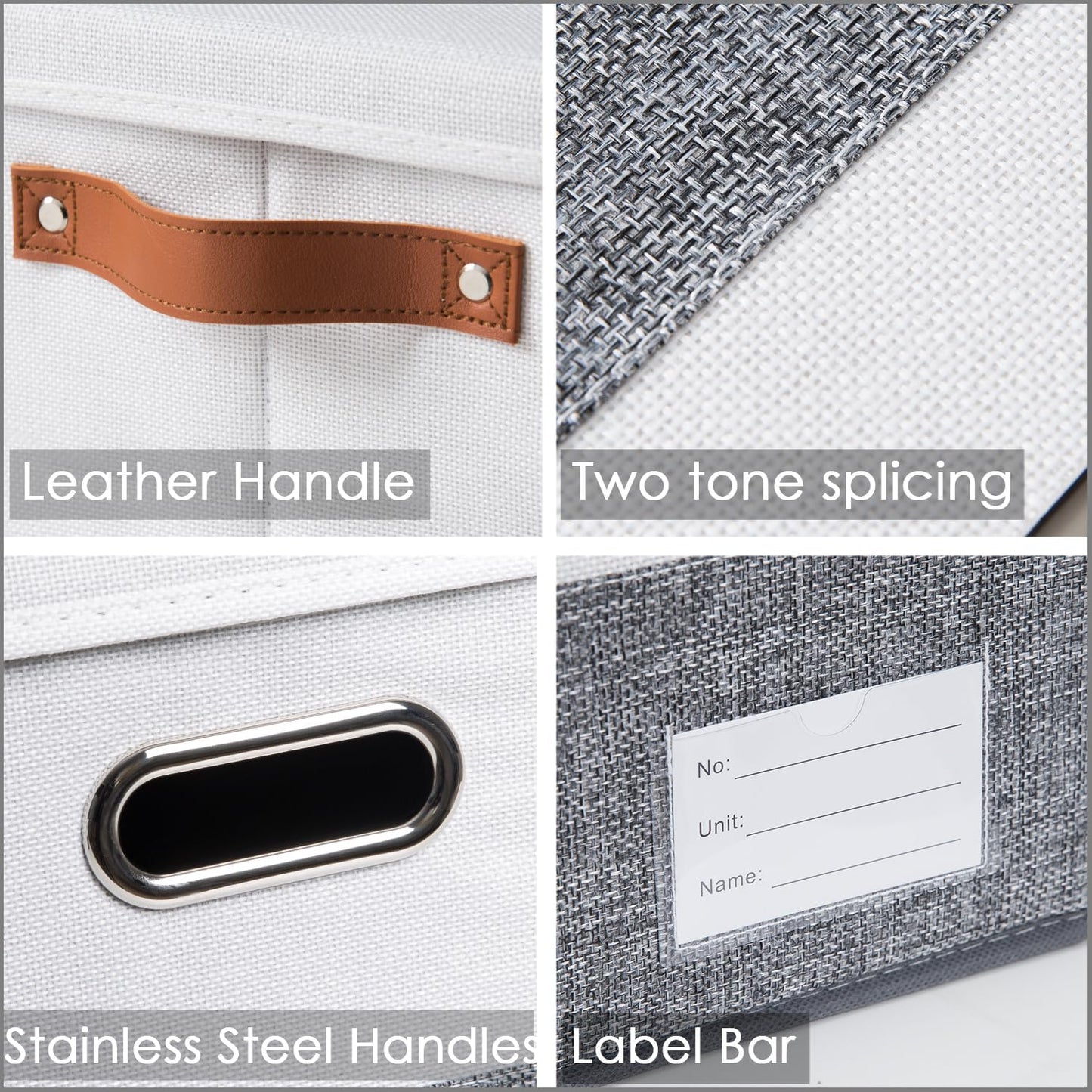 PRANDOM Foldable Storage Bins with Lids [3-Pack] Fabric Collapsible Storage Boxes Baskets Cubes Containers with Handles for Closet Living Room Bedroom (Grey & White 14.9x9.8x9.8'')