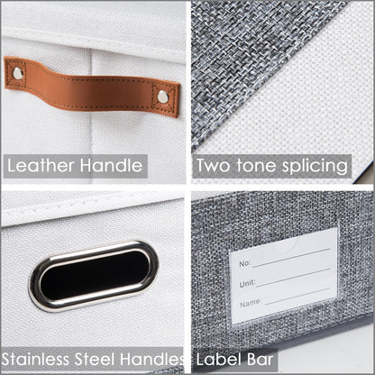 PRANDOM Foldable Storage Bins with Lids [3-Pack] Fabric Collapsible Storage Boxes Baskets Cubes Containers with Handles for Closet Living Room Bedroom (Grey & White 14.9x9.8x9.8'')