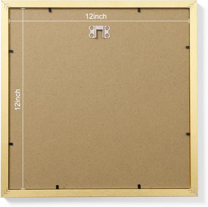 Vittanly 12x12 Picture Frames Set of 9, Shatter Resistant Plexiglass, Display 8x8 Pictures with Mat or 12x12 without Mat, Photo Frames for Wall Mount, Engineered Wood, Gold