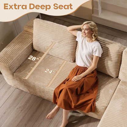 Cloud Sectional Couches for Living Room,G Shaped Modular Sofas No Assembly,135x133 Inches Plush Corduroy Oversized Floor Couch Set with Deep Seat Chaise,Beige