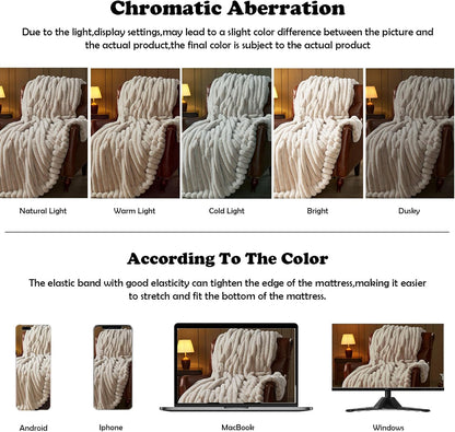 NEWCOSPLAY Faux Fur Twin Blanket Linen 3D Ribbed Plush Thick Warm Blanket for Couch Sofa Bed 850GSM (Linen Ribbed, Twin(60"x80"))