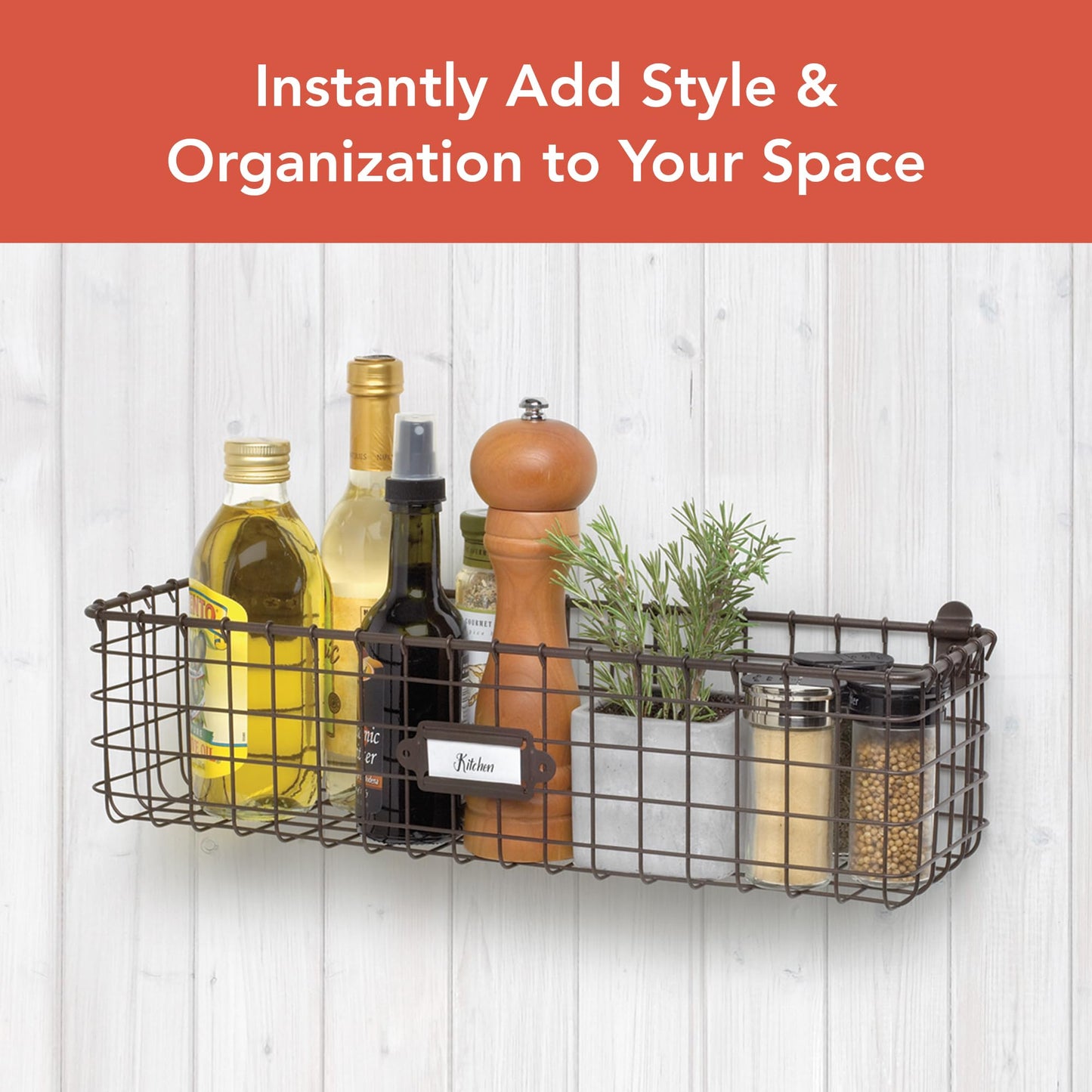 Spectrum Diversified-15924 Vintage Basket, Rustic Farmhouse Kitchen Storage Cabinet & Pantry