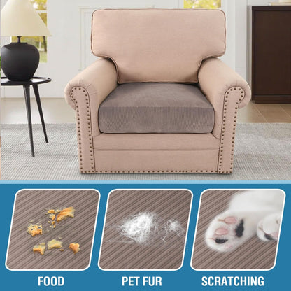 H.VERSAILTEX Velvet Stretch Couch Cushion Cover Plush Cushion Slipcover for Chair Cushion Furniture Protector Seat Cushion Sofa Cover (1 Piece Armchair Cushion Covers, Taupe Striped)