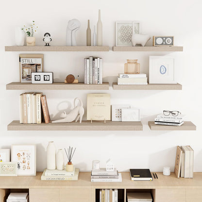 48 Inch Floating Shelves, 3D Textured Wood Grain, 48"x9.25"x1.5" Inch Deep Floating Shelves for Wall, Wooden Shelves for Bathroom, Bedroom, Living Room, Vintage White Oak