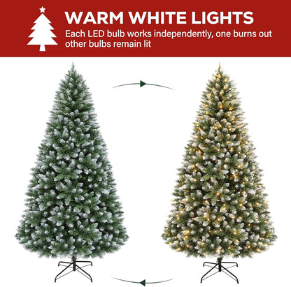 Hykolity 7.5 ft Prelit Christmas Tree, Artificial Christmas Tree with 350 Warm White Lights, 1446 Branch Tips, Metal Stand and Hinged Branches