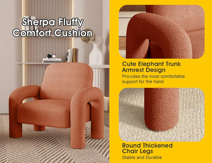 Modern Sherpa Accent Chair, Teddy Upholstered Arm Single Sofa, Cozy Fluffy Reading Chair for Living Room, Bedrooms, Corner (Orange)