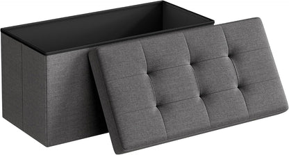 SONGMICS MAZIE Collection - 30 Inches Folding Storage Ottoman Bench, Ottoman Foot Rest, End of Bed Bench, Storage Chest, Load 660 lb, for Living Room, Bedroom, Entryway, Dark Gray ULSF47K