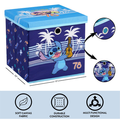 Lilo & Stitch Collapsible Storage Cube with Removable Lid,10"x10"x10" Fabric Organizer Bin for