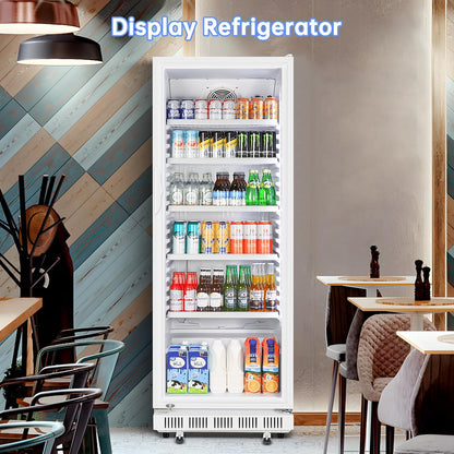Commercial Beverage Refrigerator, 24.5 Inch 15 Cu. Ft. Drink Fridge, Display Refrigerator with Glass Door, Commercial Display Fridge with 5 Adjustable Shelves, for Shops, Restaurants, Bars