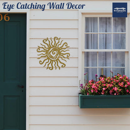 Riverside Designs Wacky Sun Metal Wall Art Indoor/Outdoor Decor - 18" Gold Rust Proof Wall Sculpture - Made in USA - Ideal for Bedroom, Garden, Home, Patio and Farmhouse