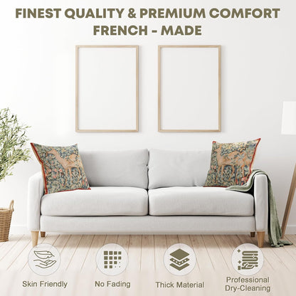 Charlotte Home Furnishings Decorative Tapestry Pillow Cover 19x19 in, Green Does Couch Throw Pillow Cover, French Country Square Cushion Cases for Living Room Home Decor, Soft Cotton Jacquard Woven