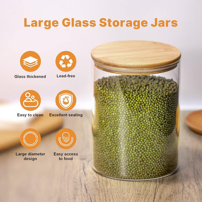 YUNCANG Glass Storage Jars,2 PACK -108oz/3200ml Clear Glass Food Storage Containers with Airtight Bamboo Lid Stackable Kitchen Canisters for Candy,Cookie,Rice,Sugar,Flour,Pasta,Nuts and Spice Jars