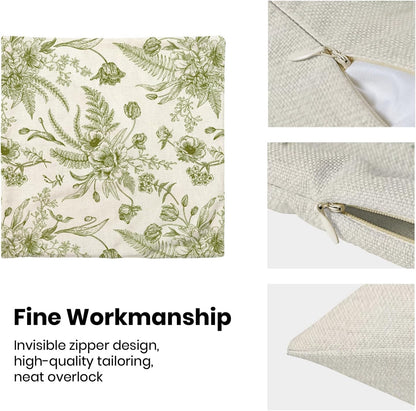 CXMEIFLY Sage Green Spring Pillow Covers 24 x 24 Inch Set of 2 for Chinoiserie Flowers Decor Throw Pillows Floral Leaves Seasonal Plant Outdoor Decorative Cushion Cases for Couch Bed Decorations