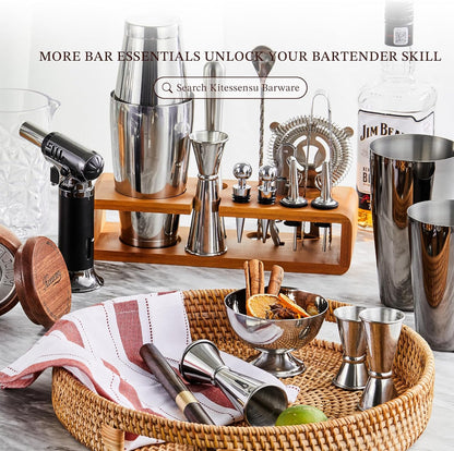KITESSENSU Cocktail Shaker Set Bartender Kit with Stand - Drink Mixer Bar Set with All Essential Bar Accessory Tools - Martini Shaker Jigger Strainer Mixer Spoon Muddler Liquor Pourers - Rose Gold