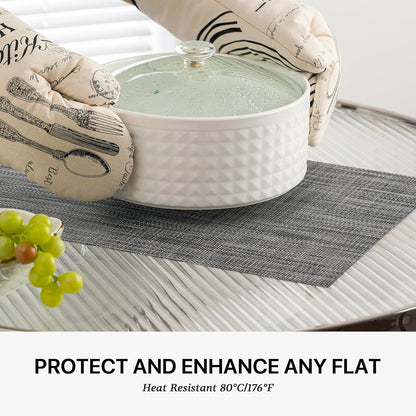 LEXMORE Placemats Set of 12 Vinyl/Plastic Woven Place Mats for Kitchen Table Indoor/Outdoor Washable Placemat Wipeable Dining Table Mats(A-Dark Gray)