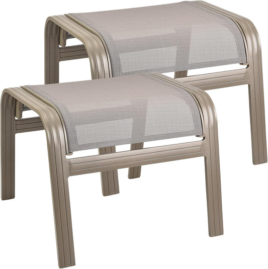 Patio Dining Chairs Footstools Outdoor Aluminum Ottoman Assembled Footrest Side Table 2 Set