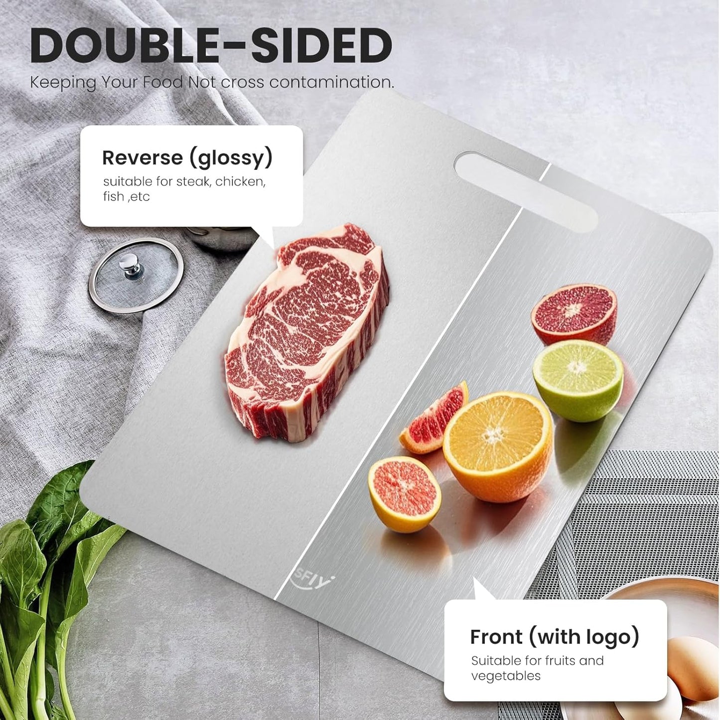 2 Pack Titanium Cutting Board - 100% Pure Titanium Cutting Boards For Kitchen,Easy to clean, Double-sided food-grade Cutting Board For Cutting Meats, Fruits And Vegetables(13 * 9)