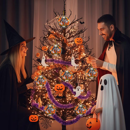 Custom Crystal Ornament, Personalized Halloween Family Hanging Ornament, Halloween Spooky Glass Hanging Decor, Spooky Pendent, Ghost and Pumpkin Hanging Gifts for Mom/Dad